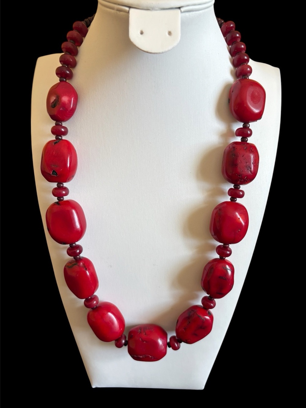Handmade Genuine Gemstone Red Dyed Coral Bead Necklace 22” with Toggle Clasp